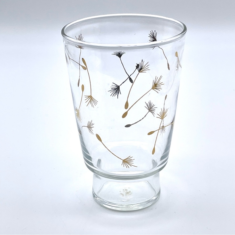 Libbey Windblown Gold Dandelion Seed Design on Clear Beverage Glass
